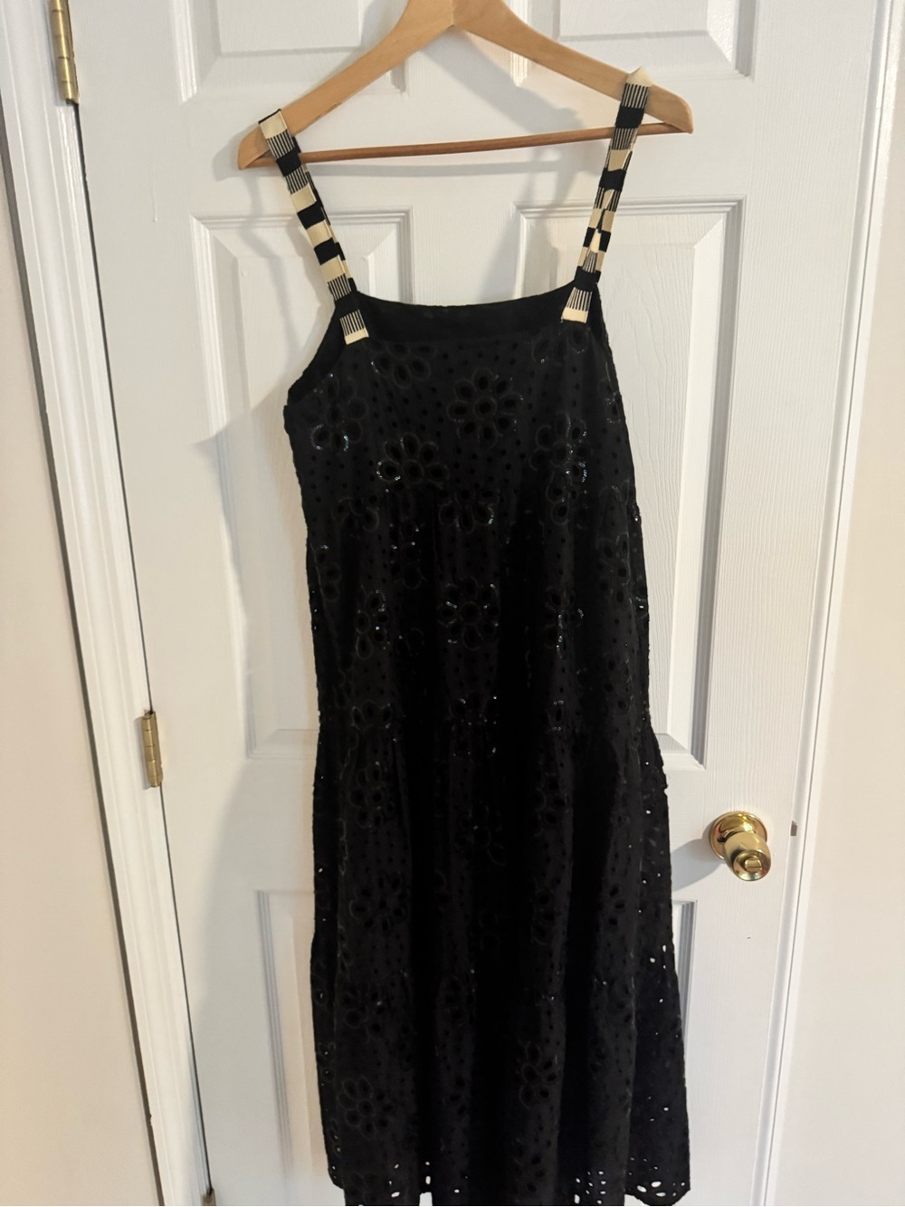 Desigual Black Eyelet Sequin Leah Midi Dress with Striped Straps Sz L US 10 - Picture 12 of 16